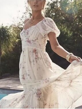 LoveShackFancy Angie Dress Dream Cream Maxi Dress with Vintage Rose Print 🥀